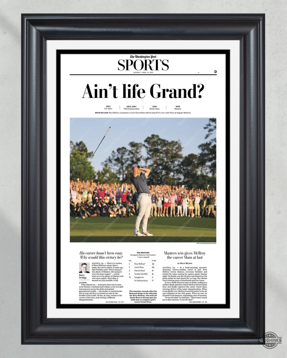 2025 Masters Champion Rory Mcilroy Aint Life Grand Newspaper Framed Poster Random Color 10 2025 Masters Champion Rory McIlroy Aint life Grand Newspaper Framed Poster Random Color