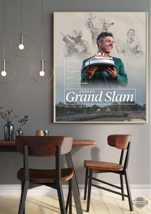 rory mcilroy masters 2025 framed poster augusta grand slam winner