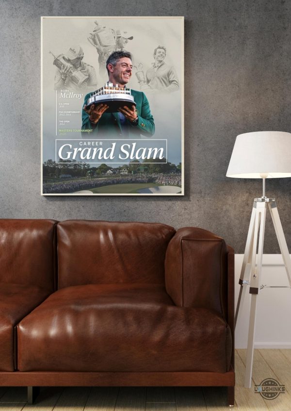 rory mcilroy masters 2025 framed poster augusta grand slam winner