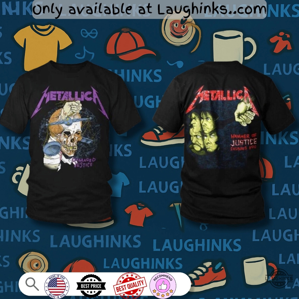 Metallica Damaged Justice Shirt Hammer Of Justice Crushes You 10 METALLICA Damaged Justice Shirt Hammer of Justice Crushes You