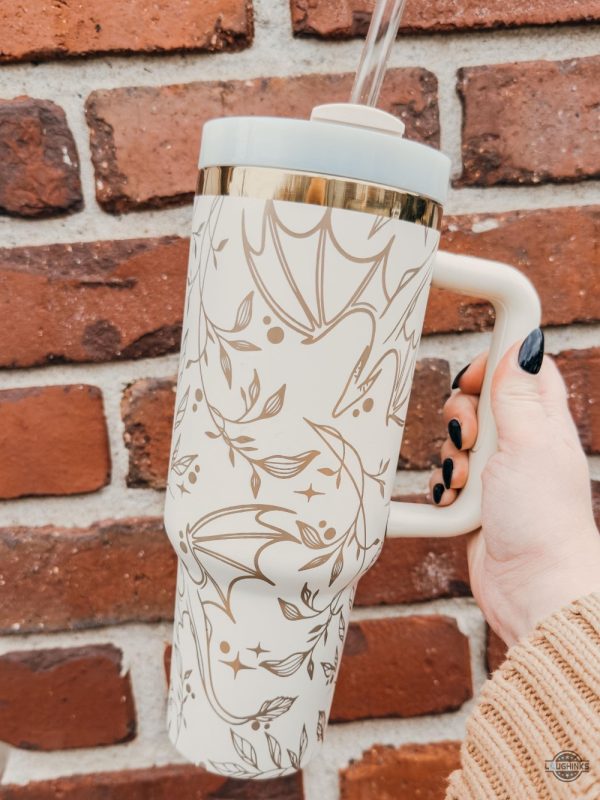 ivory dragon 40oz tumbler gold engraved fantasy reader tumbler bookish merch reader gifts laughinks 5