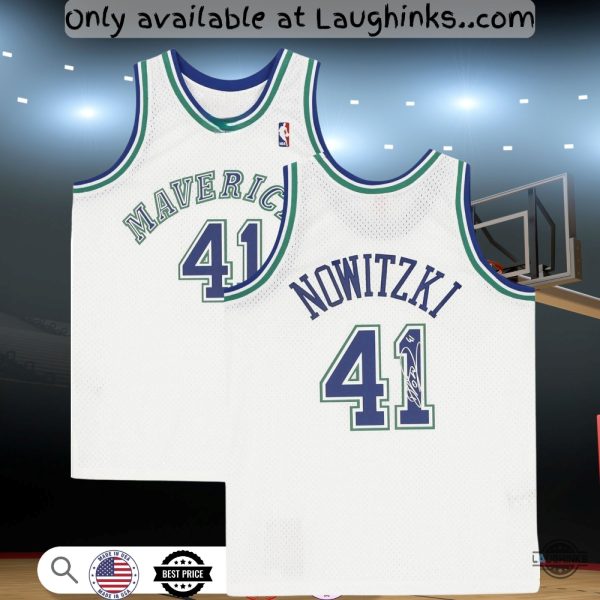 dirk nowitzki dallas mavericks champion basketball jersey shirt replica with signature laughinks 1