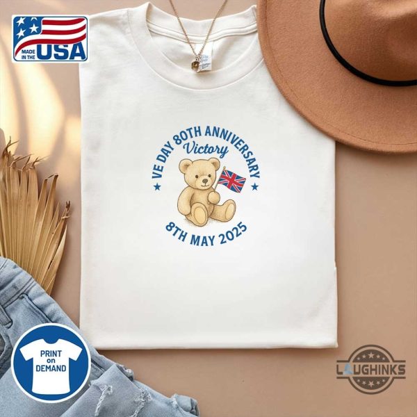 ve day 80th anniversary teddy bear union jack shirt