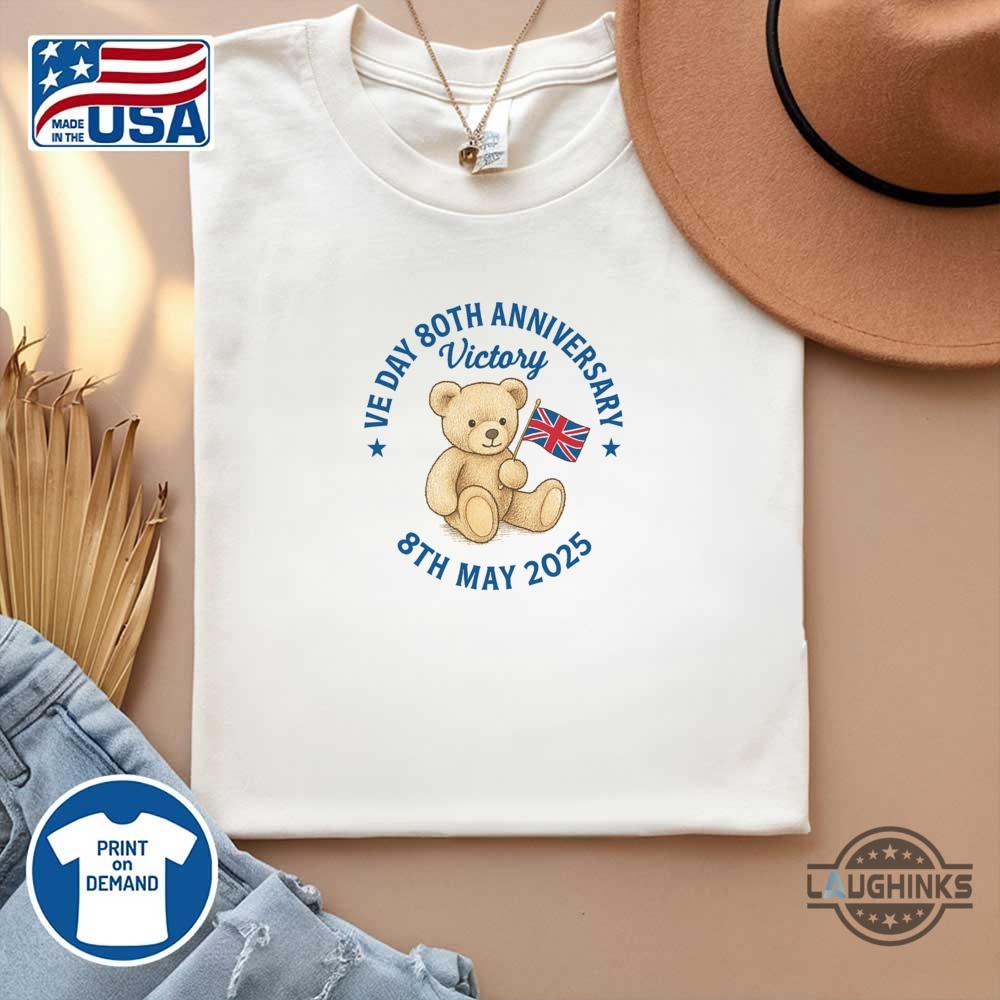 Ve Day 80Th Anniversary Teddy Bear Union Jack Shirt 14 VE Day 80th Anniversary Teddy Bear Union Jack shirt