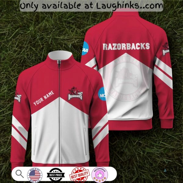 personalized ncaa arkansas razorbacks 2025 standing neck zipper jacket