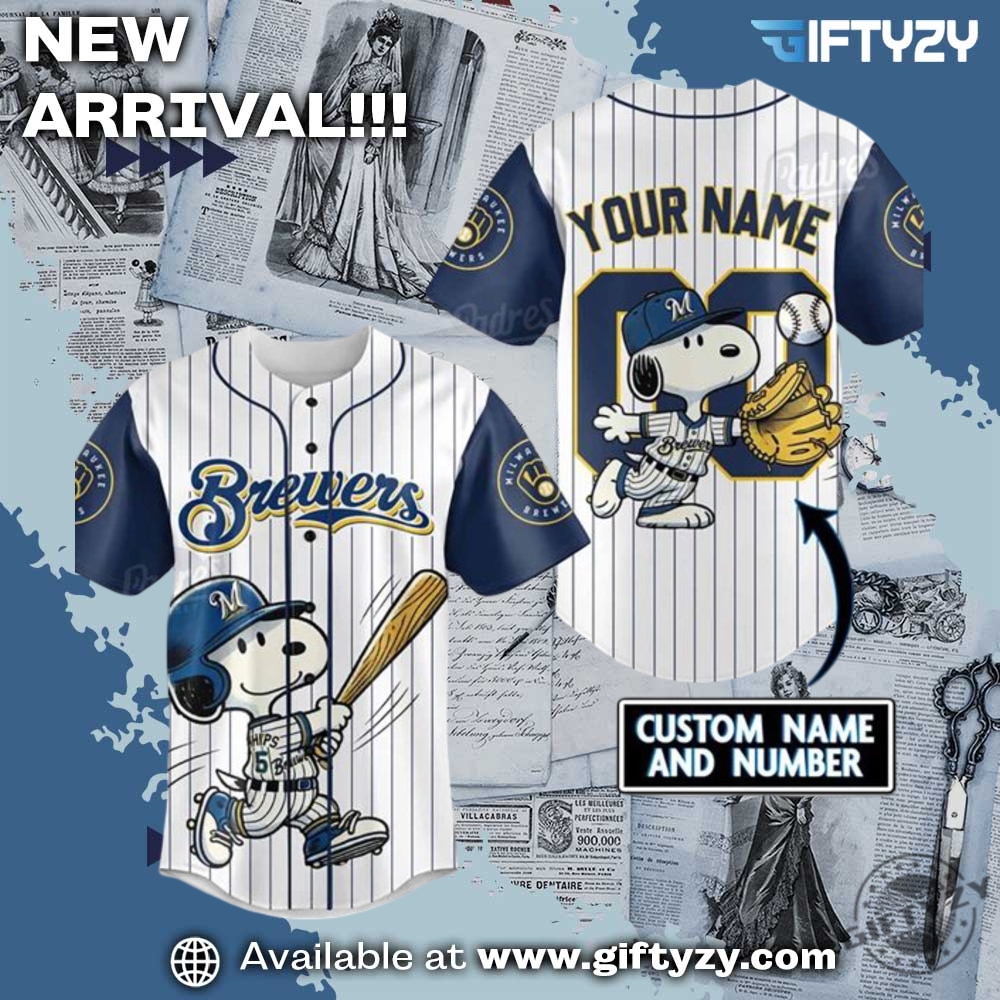 NBA 2025 Gift For Fan 16 Milwaukee Brewers Snoopy Personalized Baseball Jersey