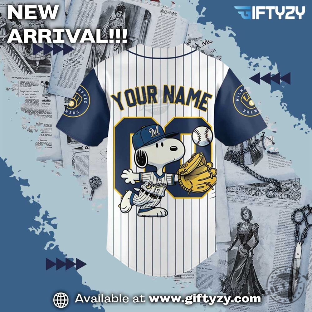 Milwaukee Brewers Snoopy Personalized Baseball Jersey 4 Milwaukee Brewers Snoopy Personalized Baseball Jersey