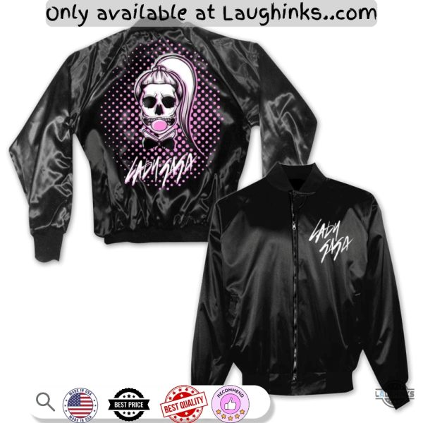 lady gaga black skull concert zip bomber jacket reprinted