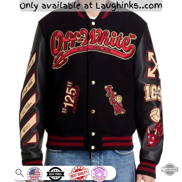ac milan off white varsity baseball jacket full printed