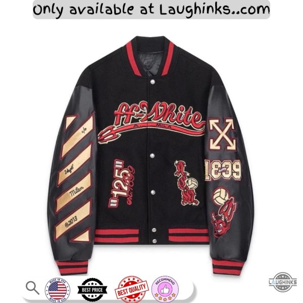 ac milan off white varsity baseball jacket full printed
