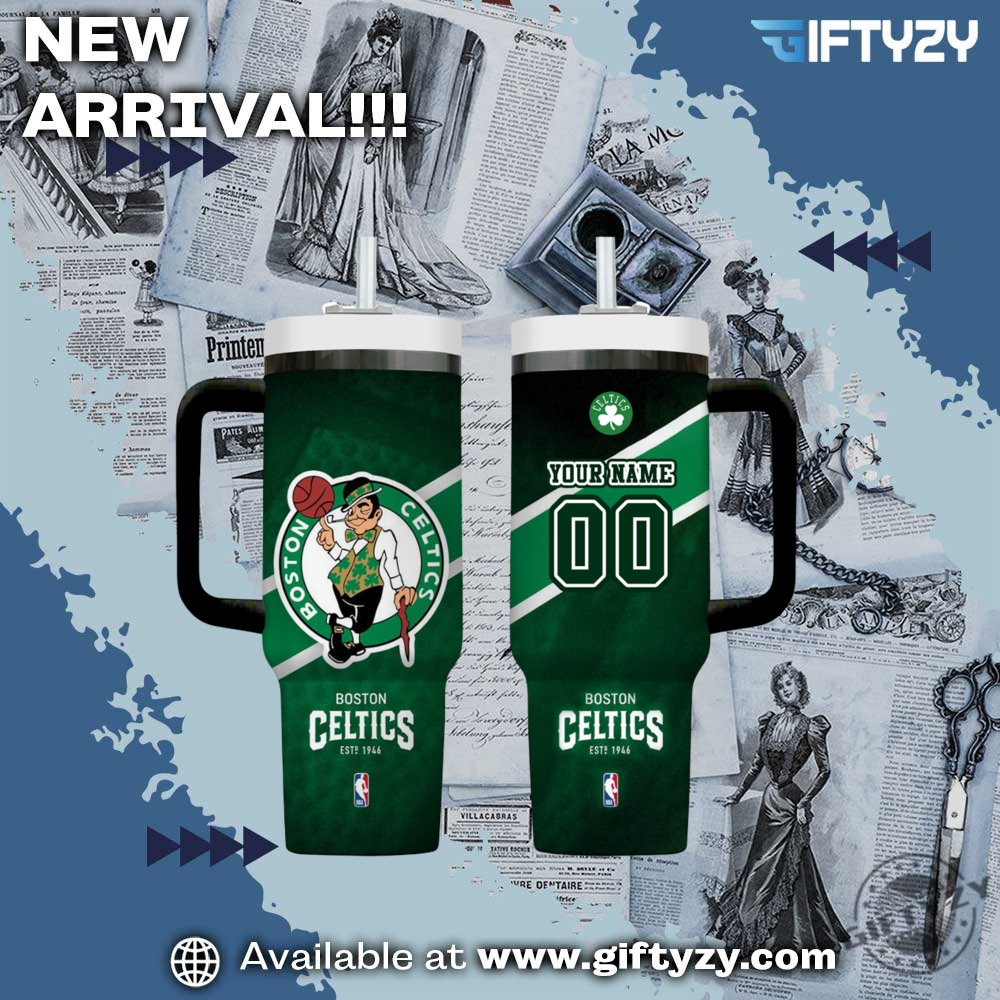 Trending Shirts and NBA Tumbler 16 Nba Basketball Boston Celtics Custom Name Stanley Cup Tumbler With Handle