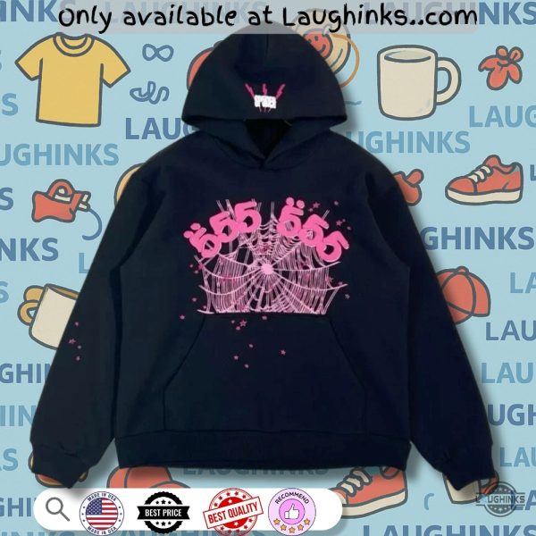replica sp5der angel number hoodie t shirt sweatshirt black and pink