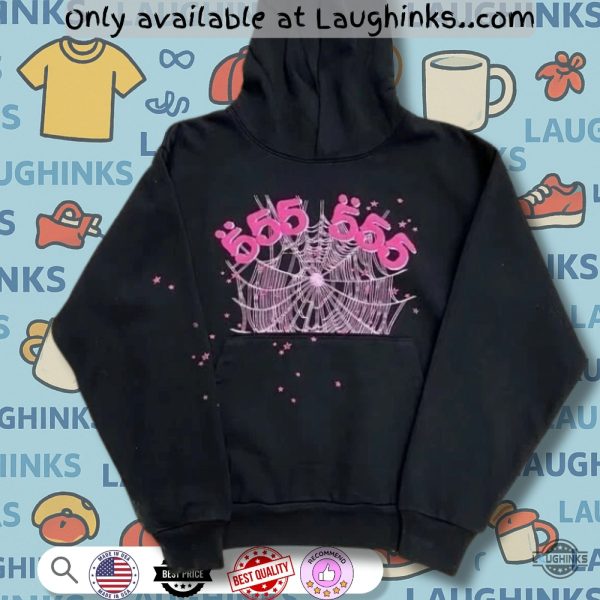 replica sp5der angel number hoodie t shirt sweatshirt black and pink