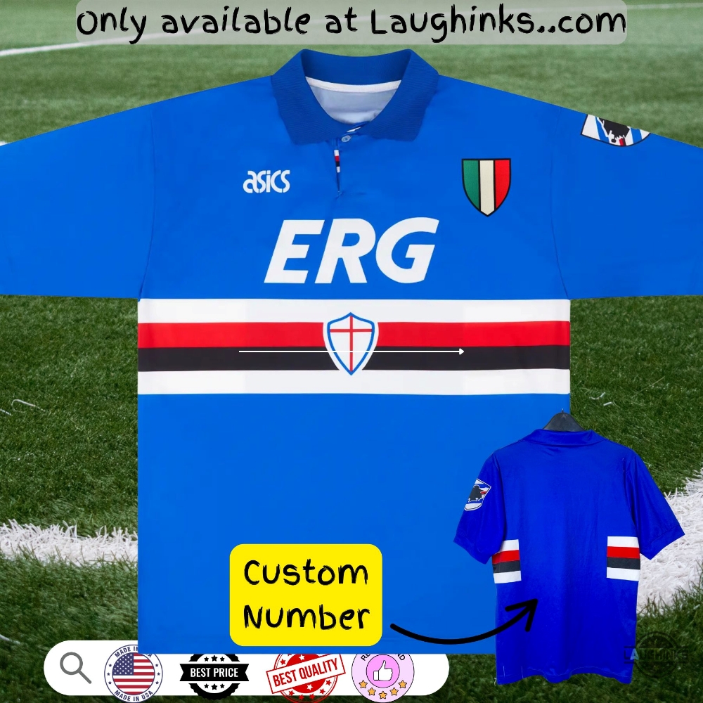 Custom Number Maglia Calcio Asics Sampdoria 1991 1992 Home Football Polo Shirt Full Printed 2 Custom Number Maglia Calcio Asics Sampdoria 1991 1992 Home Football Polo Shirt Full Printed