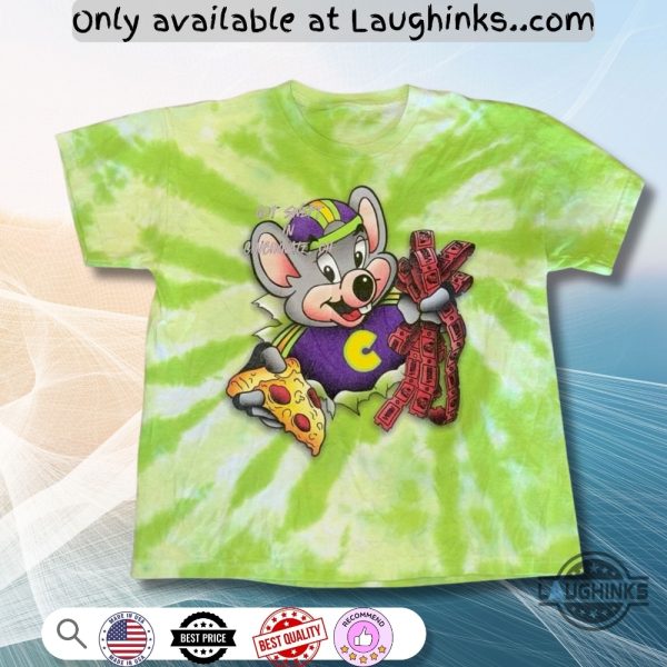 reprinted chuck e cheese green tie dye pizza ticket shirt