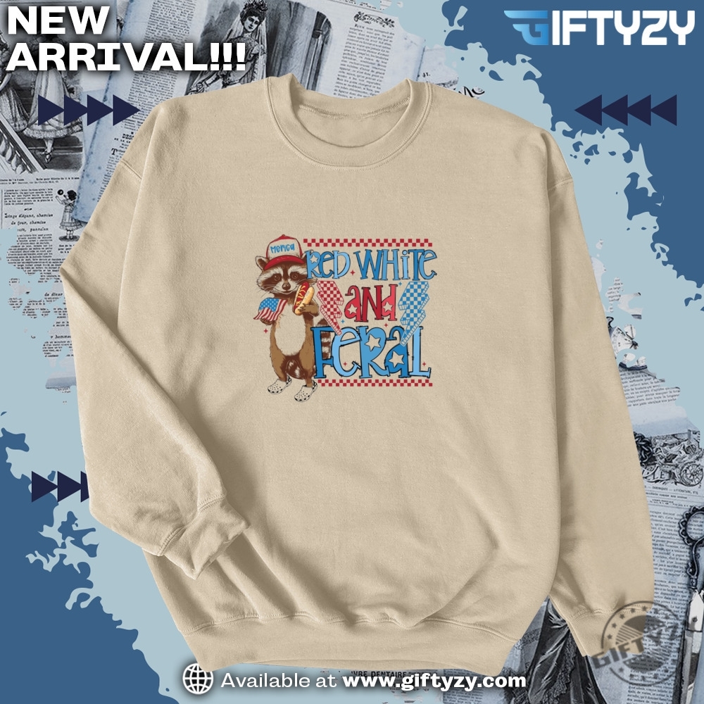 Red White And Feral NBA Funny Shirt 11 Red White And Feral Trendy 4Th Of July Funny Raccoon Shirt