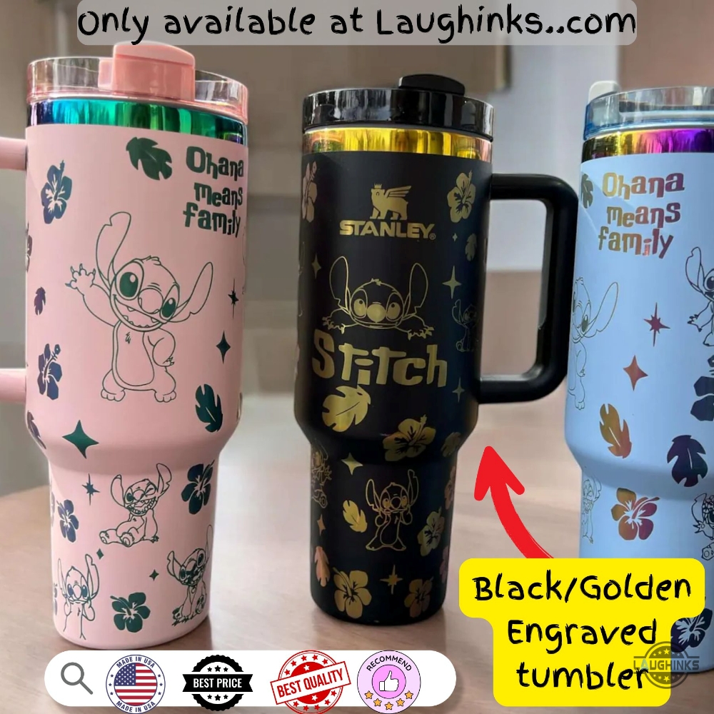 Black Golden Engraved Ohana Means Family Lilo And Stitch Stanley Cup Dupe 40Oz 4 Black Golden engraved Ohana Means Family Lilo and Stitch Stanley Cup Dupe 40oz