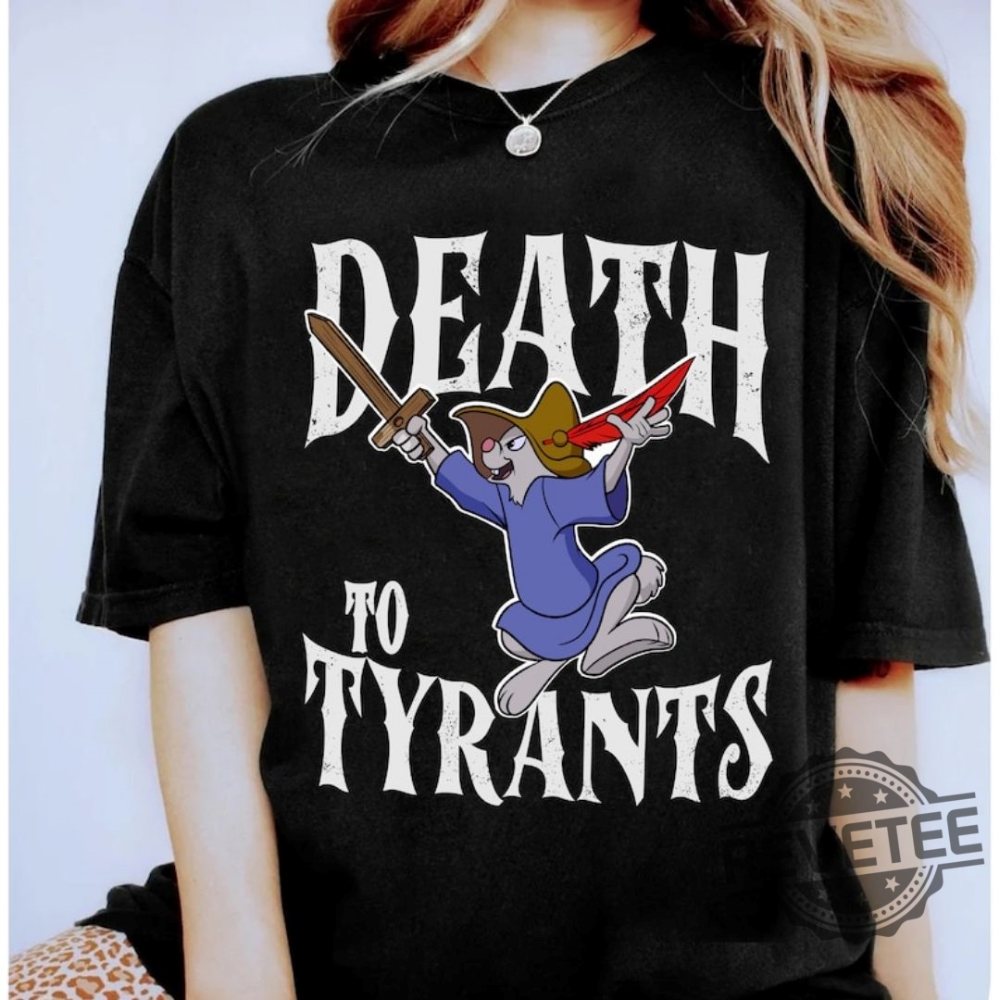 Skippy Rabbit Death To Tyrants Vintage 90S T Shirt Disney Robin Hood Movie Tee Wdw Magic Kingdom Disneyland Family Vacation Holiday Gift Disney Villains Shirts revetee 1