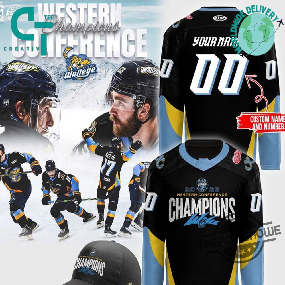 Toledo Walleye Western Conference Champions 2025 Hockey Jersey 7 Toledo Walleye Western Conference Champions 2025 Hockey Jersey