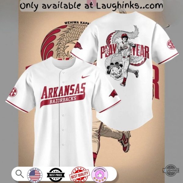 arkansas razorback x wehiwa aloy sec player of the year baseball jersey shirt