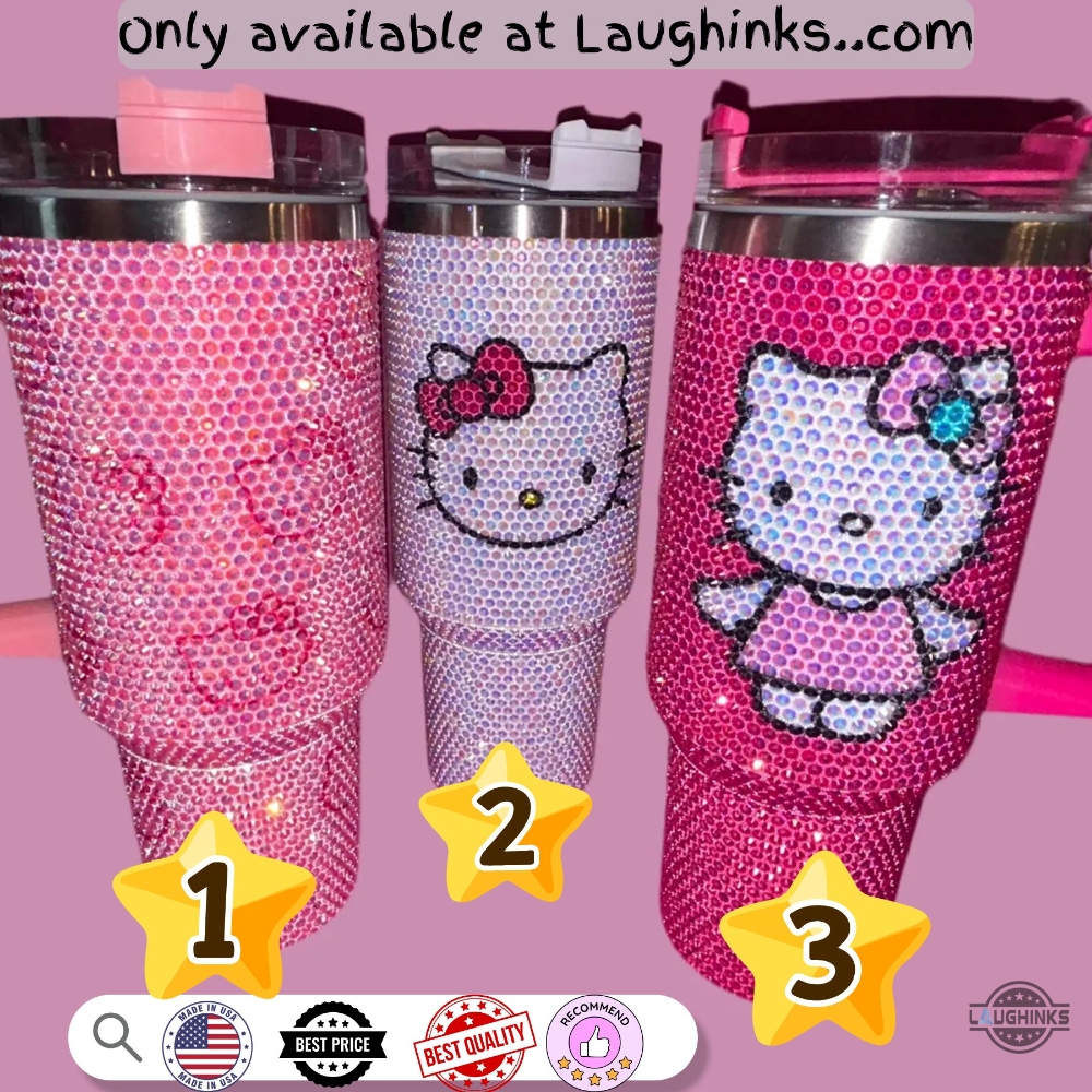 Pretty Hello Kitty 40Oz Rhinestone Stainless Steel Stanley Tumbler Dupe (choose a design in customer note box, e.g: design 2) 16 PRETTY Hello KITTY 40oz Rhinestone stainless steel stanley tumbler dupe