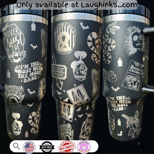 beetlejuice 40oz engraved tumbler stanley dupe