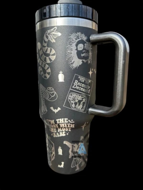 beetlejuice 40oz engraved tumbler stanley dupe