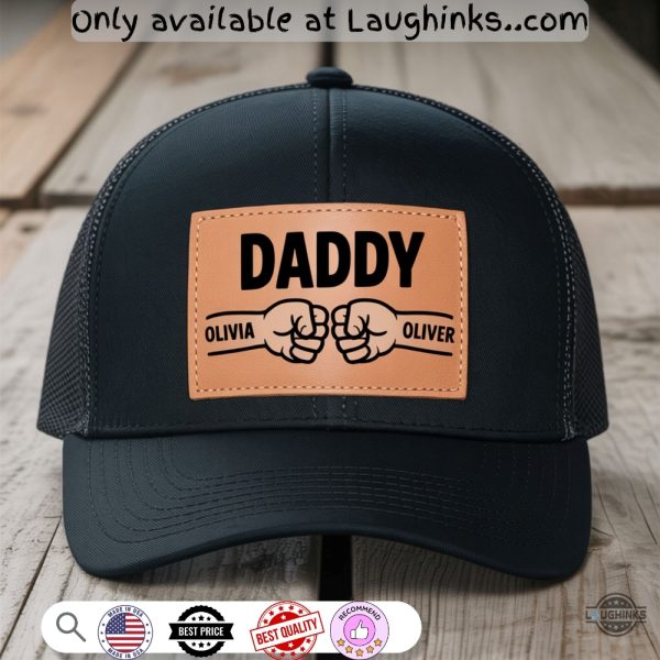 dad fist bump daddy grandpa personalized leather patched trucker hat