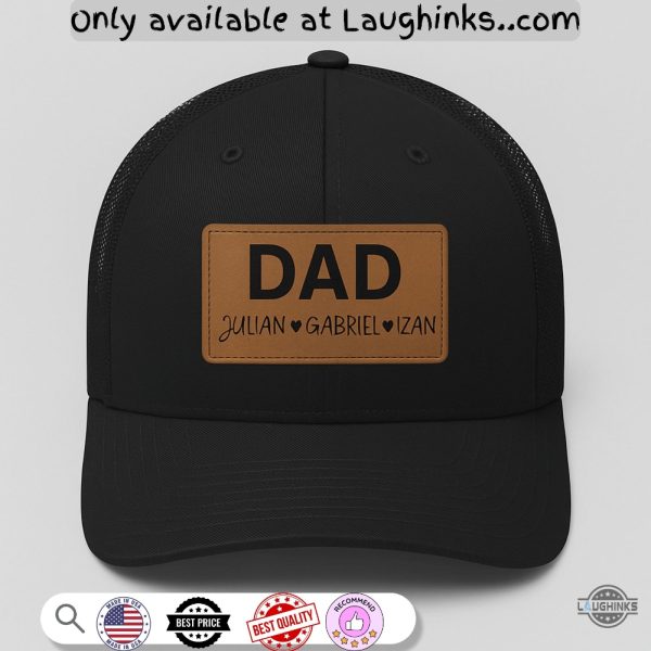 custom fathers day gift leather patched hat with kids names