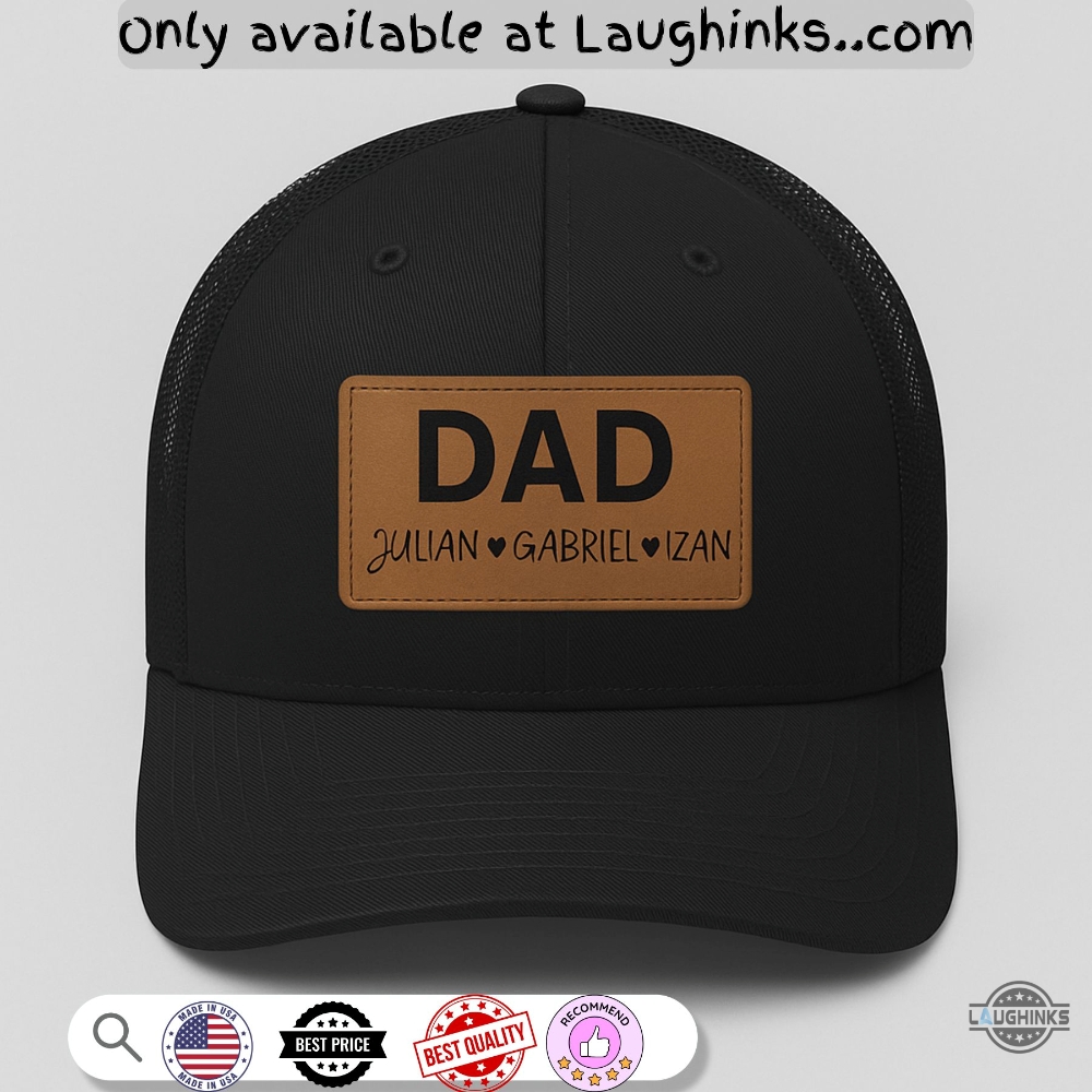Custom Fathers Day Gift Leather Patched Hat With Kids Names (input your custom text in customer note box) 5 Custom Fathers Day Gift Leather Patched Hat with Kids Names