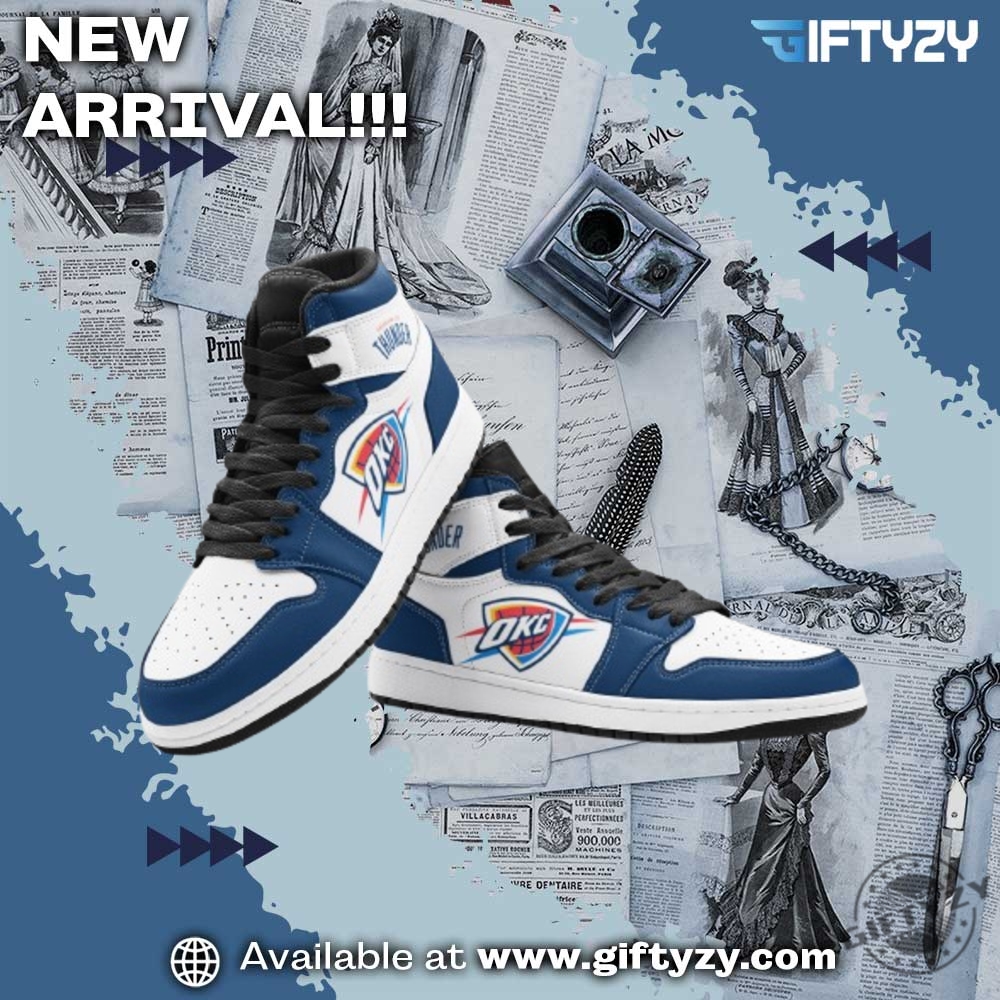 NBA hottest shoes for fan 3 Oklahoma City Thunder Jordan Hightop Sneakers Nba Team Logo Athletic Vintage Unisex Shoes