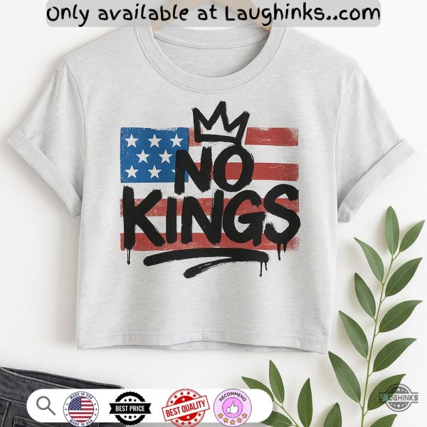 no kings in america graffiti anti monarchy usa flag graphic tee shirt