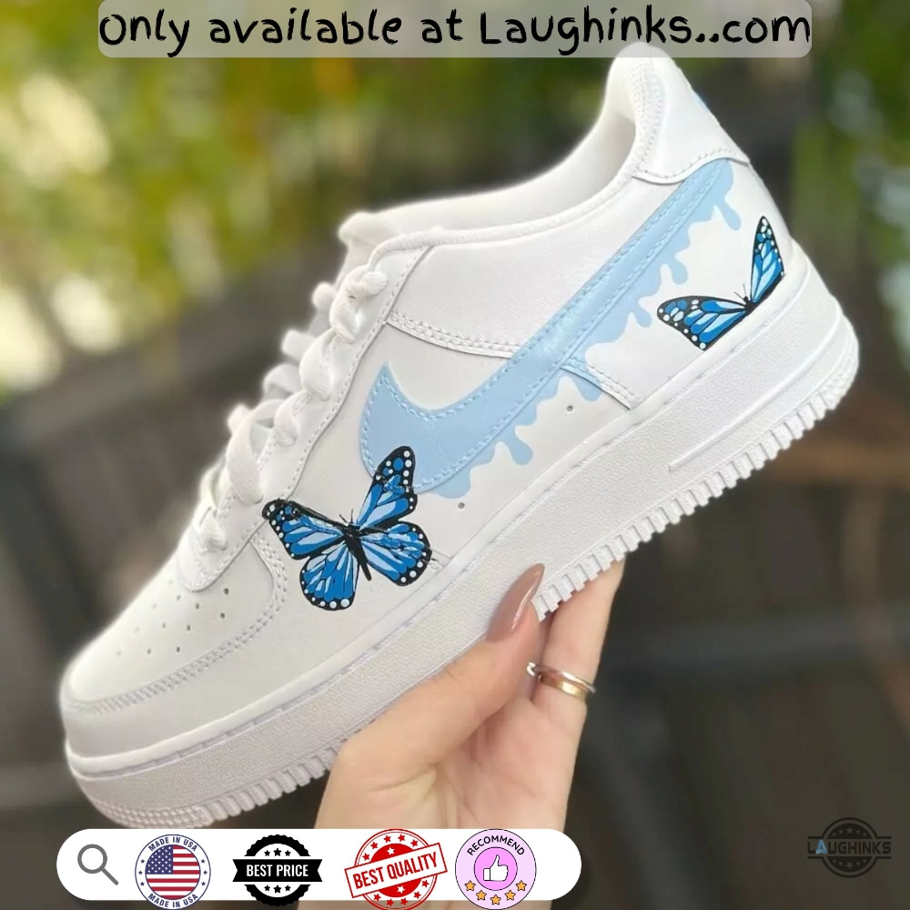Butterflies Dripping Blue Custom Air Force 1 Sneakers 6 Butterflies Dripping Blue Custom Air Force 1 Sneakers