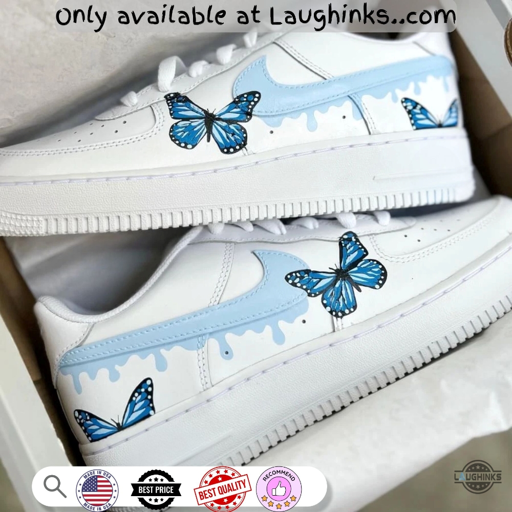 Butterflies Dripping Blue Custom Air Force 1 Sneakers 7 Butterflies Dripping Blue Custom Air Force 1 Sneakers