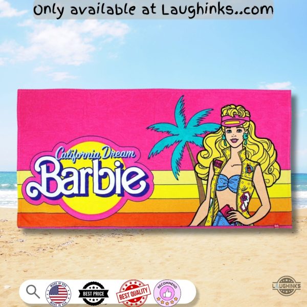 california dream barbie beach towel pink new printed