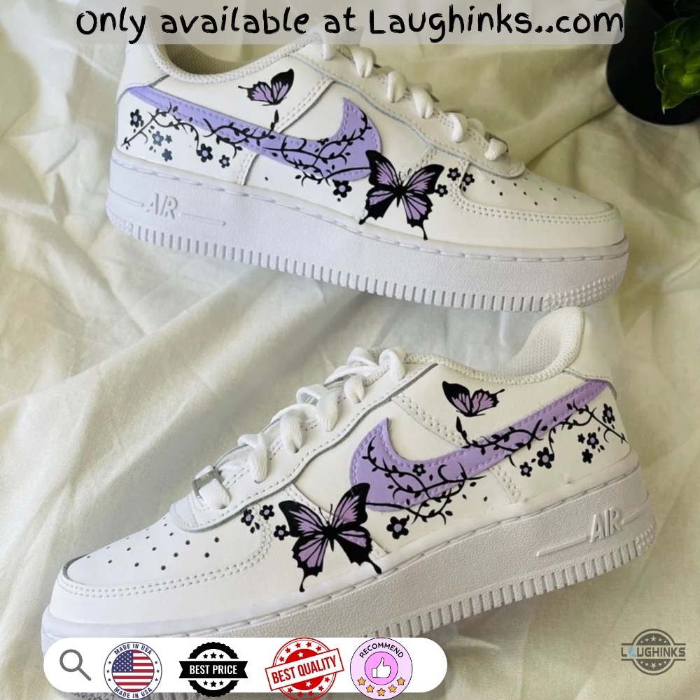 Purple Butterflies Flowers Custom Air Force 1 Sneakers Shoes 7 Purple Butterflies Flowers Custom Air Force 1 Sneakers Shoes