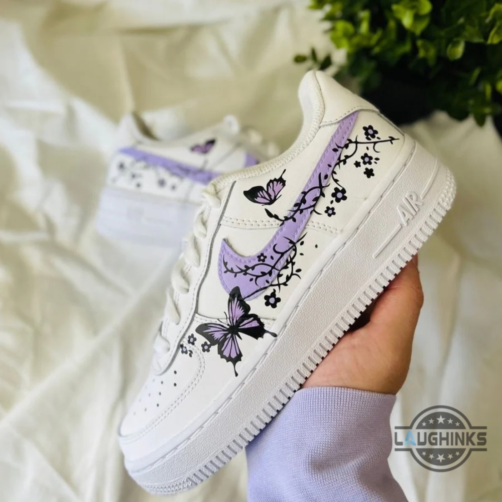 Purple Butterflies Flowers Custom Air Force 1 Sneakers Shoes 9 Purple Butterflies Flowers Custom Air Force 1 Sneakers Shoes