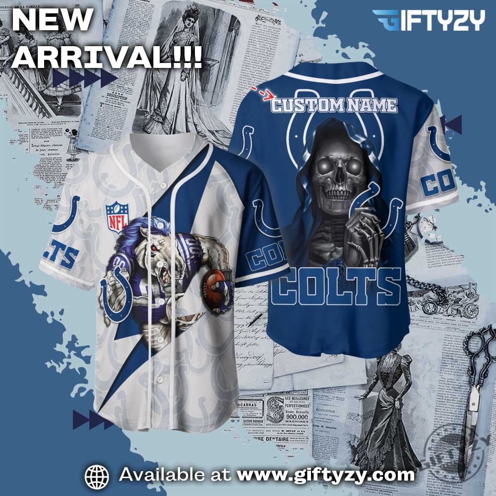 Nfl Indianapolis Colts Skull Custom Name Baseball Jersey 1 NFL Indianapolis Colts Skull Custom Name Baseball Jersey