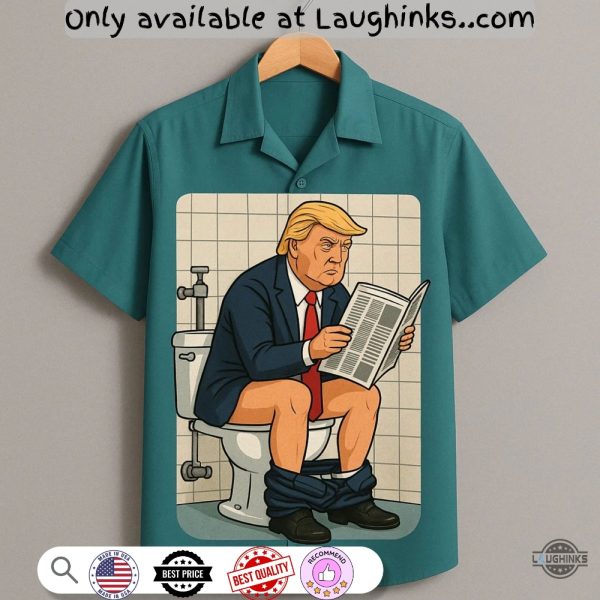 funny donald trump reading newspaper in toilet 3d hawaiian shirt