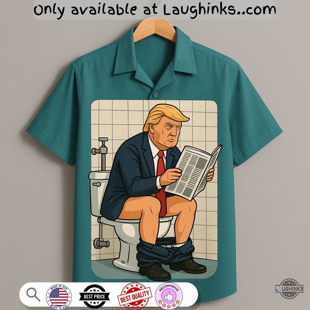 Funny Donald Trump Reading Newspaper In Toilet 3D Hawaiian Shirt 2 Funny Donald Trump Reading Newspaper in Toilet 3D Hawaiian Shirt