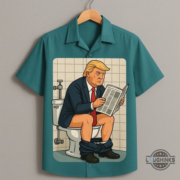 funny donald trump reading newspaper in toilet 3d hawaiian shirt