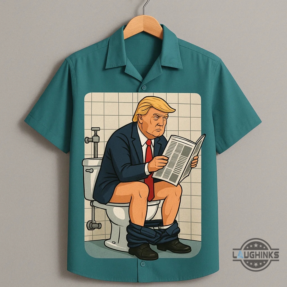 Funny Donald Trump Reading Newspaper In Toilet 3D Hawaiian Shirt 3 Funny Donald Trump Reading Newspaper in Toilet 3D Hawaiian Shirt