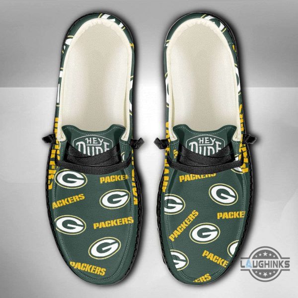 personalized green bay packers hey dude 3d canvas loafer shoes