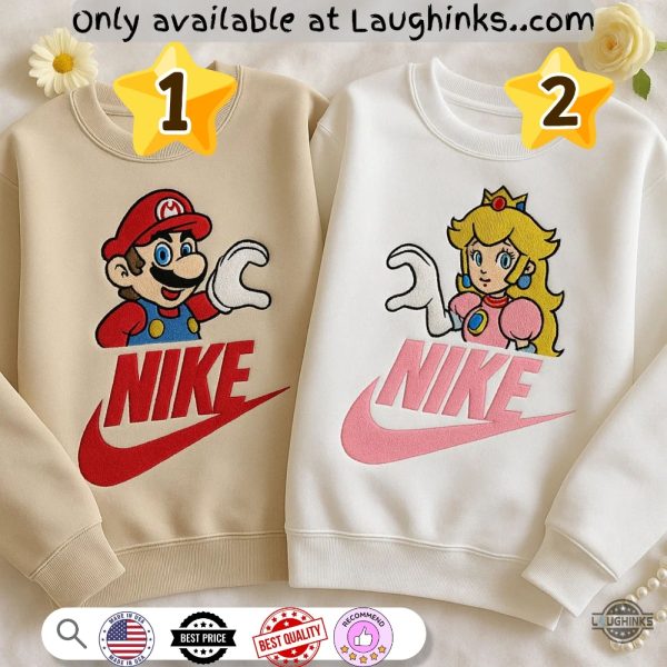 nike mario and princess peach embroidered matching sweatshirt t shirt hoodie