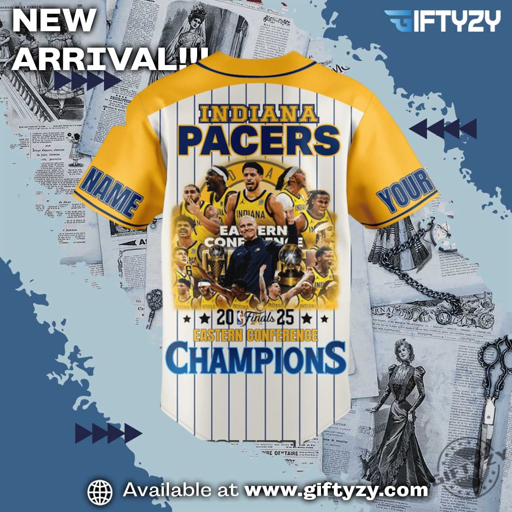 Indiana Pacers 2025 Finals Eastern Conference Champions Custom Name Special Edition Baseball Jersey 5 Indiana Pacers 2025 Finals Eastern Conference Champions Custom Name Special Edition Baseball Jersey