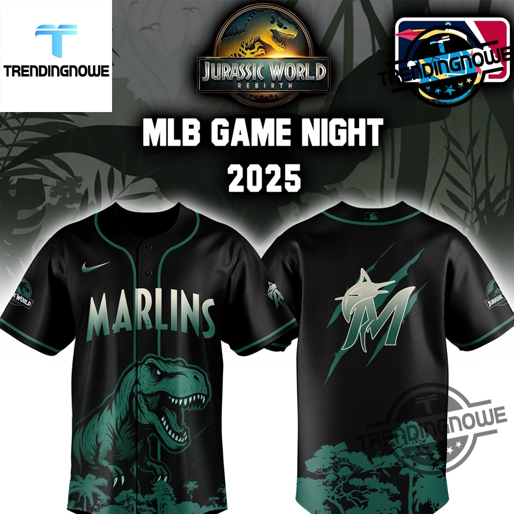 "Top 5 Jurassic World Rebirth 2025 Baseball Jerseys: MLB Edition" 15 Miami Marlins Jurassic World Rebirth 2025 Baseball Jersey
