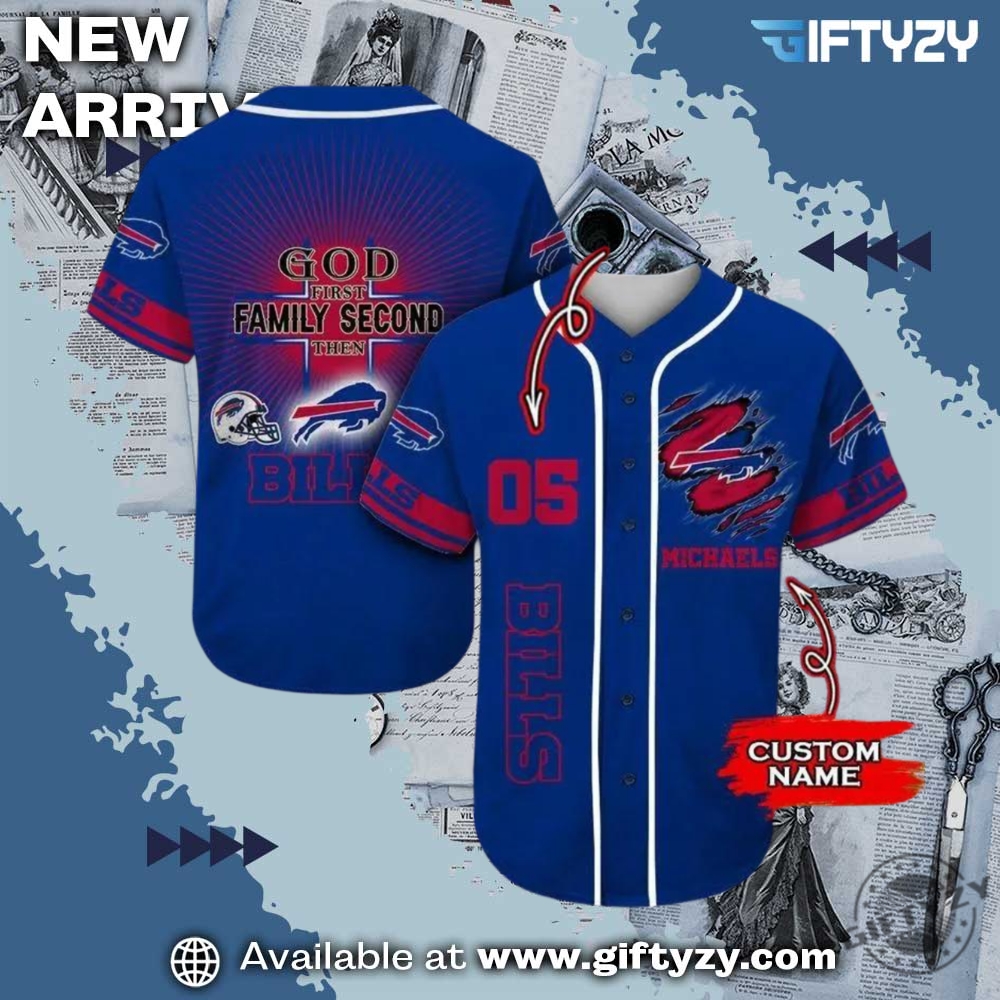 MLB x NFL Baseball Jersey 5 God First Family Second Then Bills Nfl Personalized Baseball Jersey