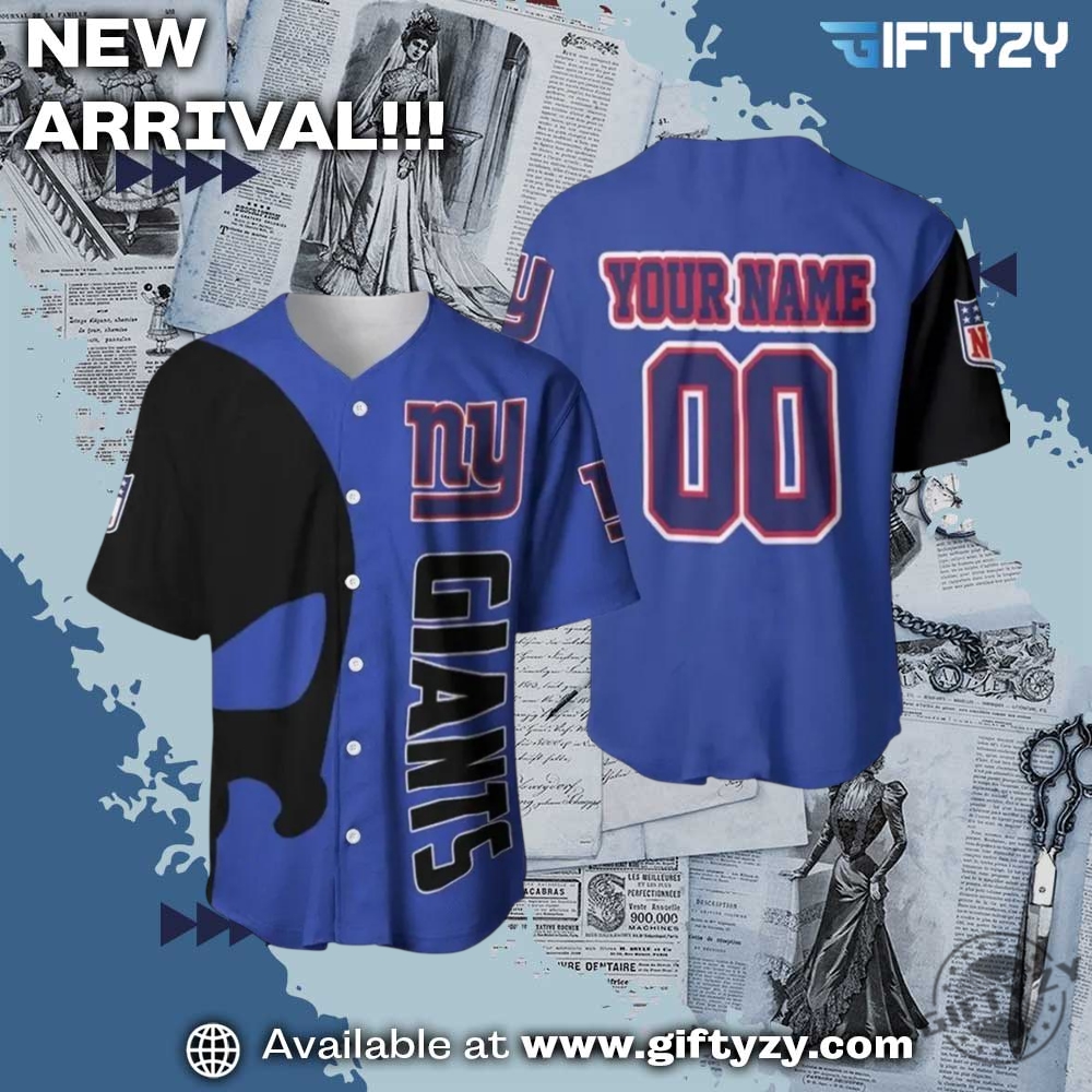 MLB x NFL Baseball Jersey 10 New York Giants Nfl Skull Personalized Baseball Jersey 3D Print