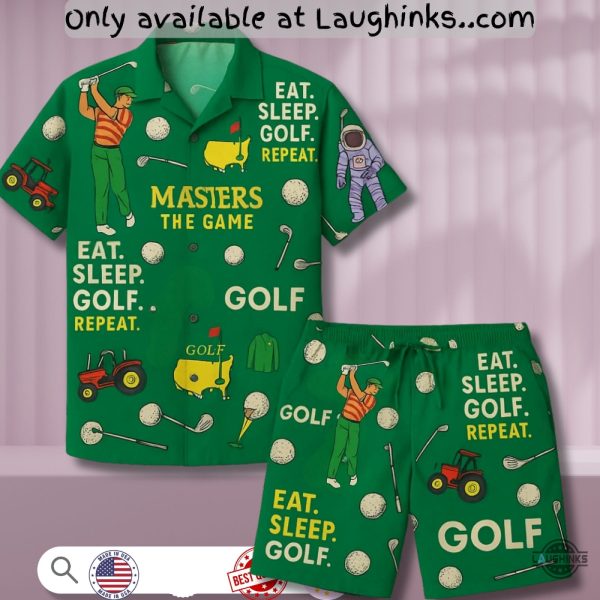 masters tournament hawaiian shirt and shorts