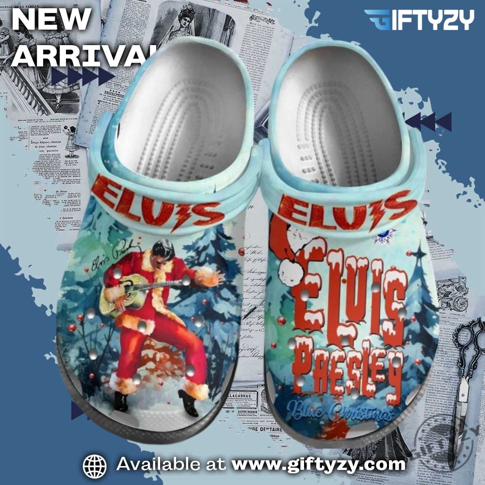 NFL teams, Music Crocs 5 Legend Elvis Presley Blue Christmas Santa Claus Is Back In Town Crocs